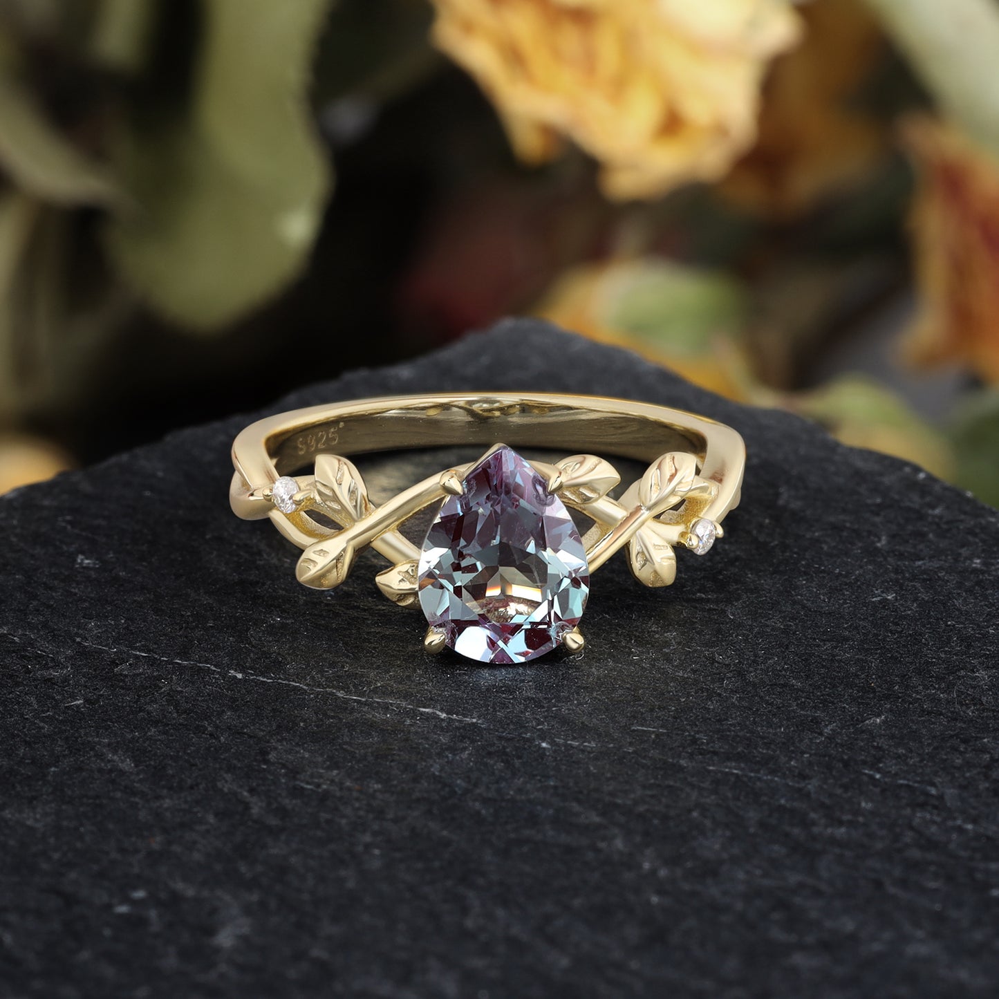 Alexandrite Pear Shaped With Moissanite, 925 Sterling Silver Ring