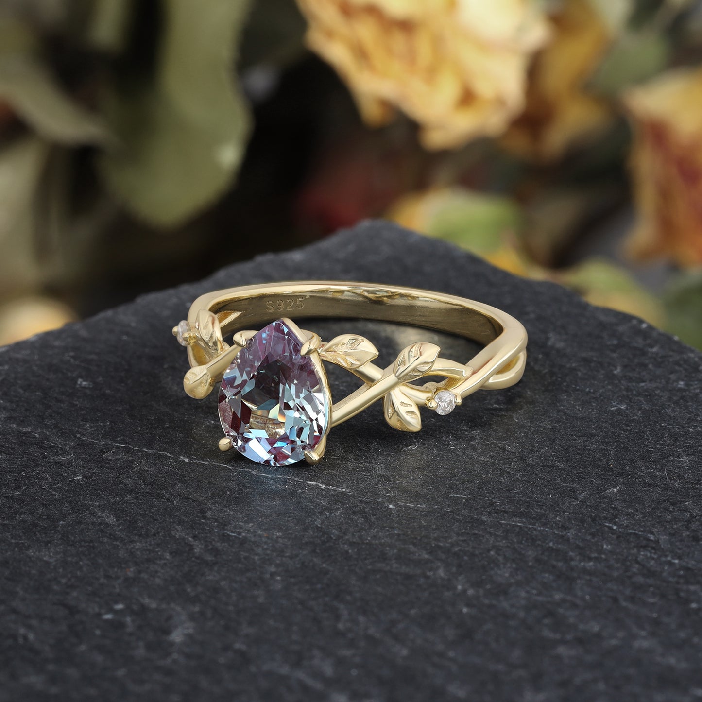 Alexandrite Pear Shaped With Moissanite, 925 Sterling Silver Ring