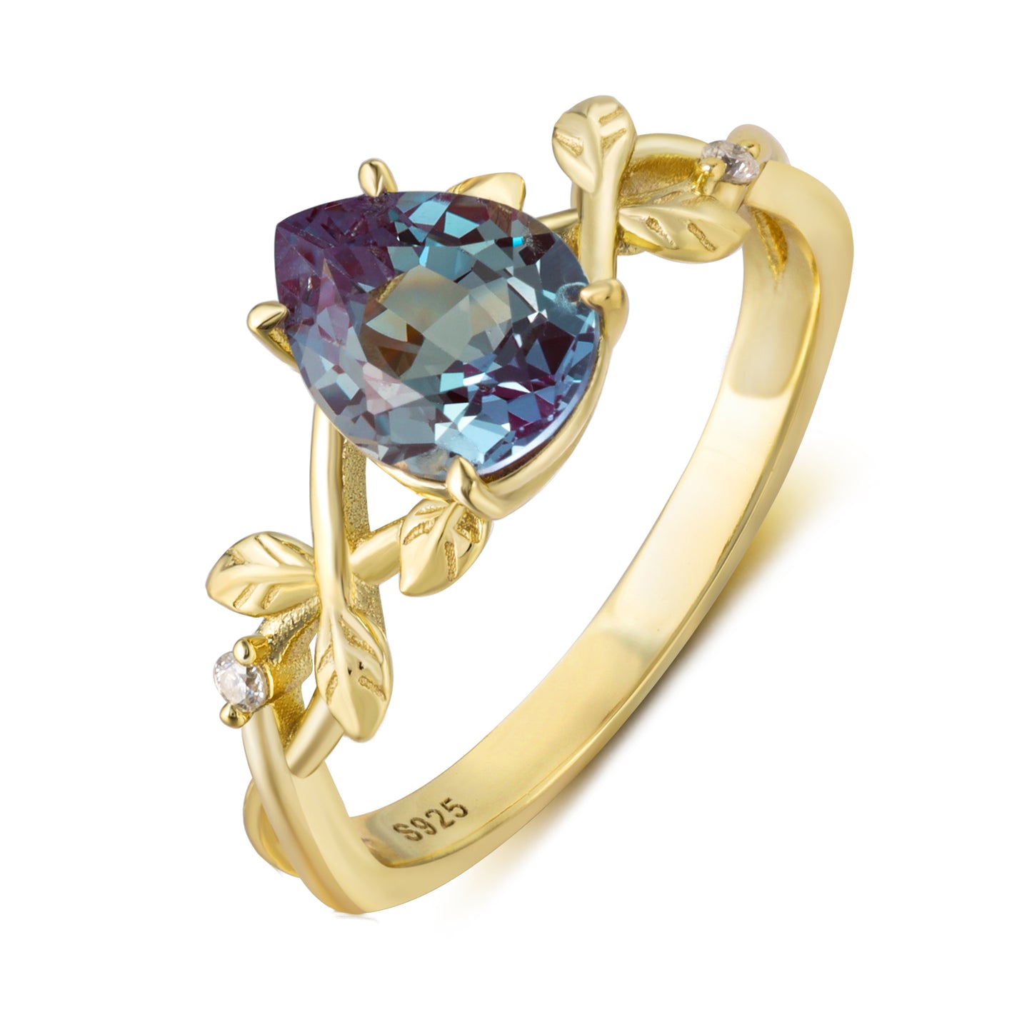 Alexandrite Pear Shaped With Moissanite, 925 Sterling Silver Ring