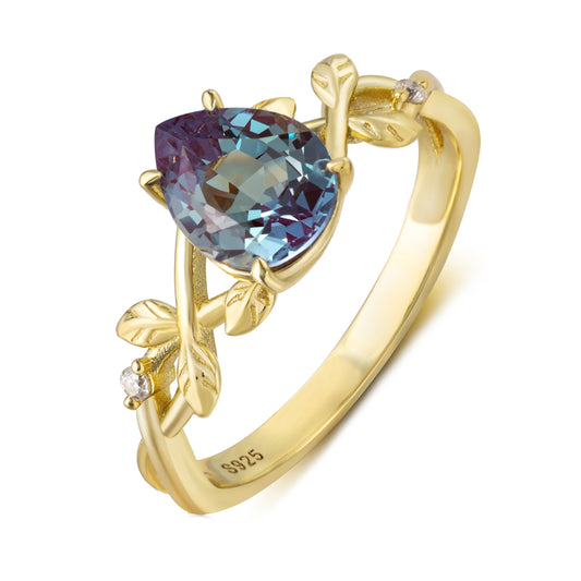 Alexandrite Pear Shaped With Moissanite, 925 Sterling Silver Ring