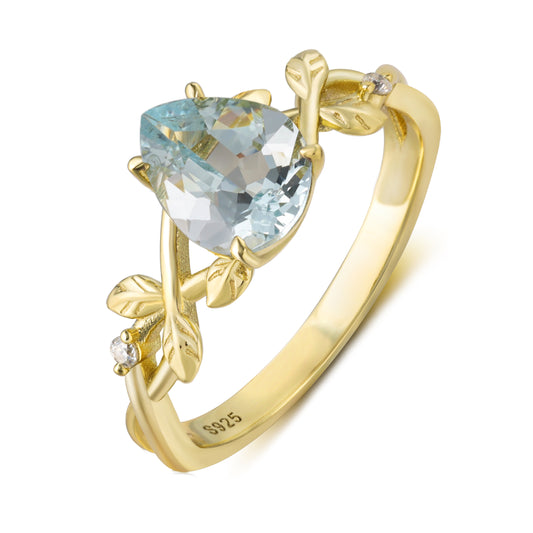 Natural Sapphire Pear Shaped With Moissanite, 925 Sterling Silver Ring