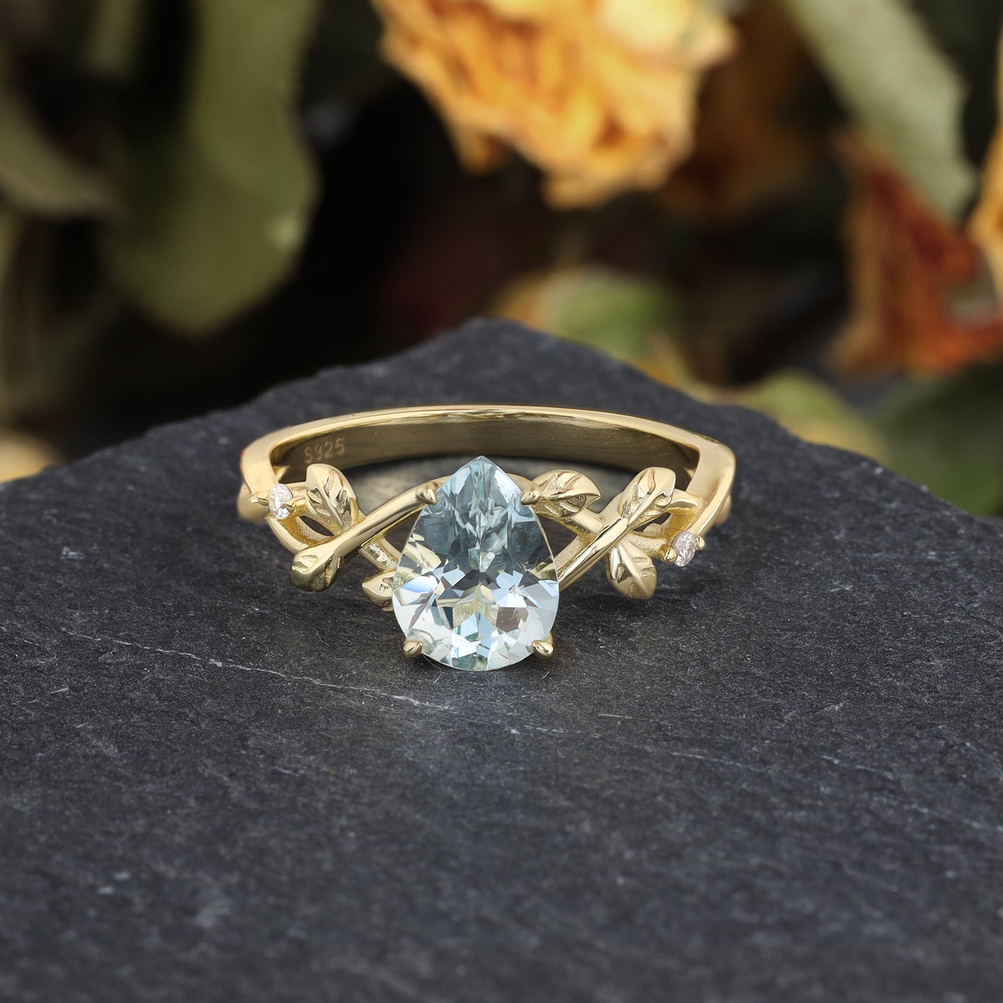 Natural Sapphire Pear Shaped With Moissanite, 925 Sterling Silver Ring