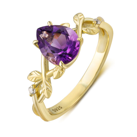 Natural Amethyst Pear Shaped With Moissanite, 925 Sterling Silver Ring