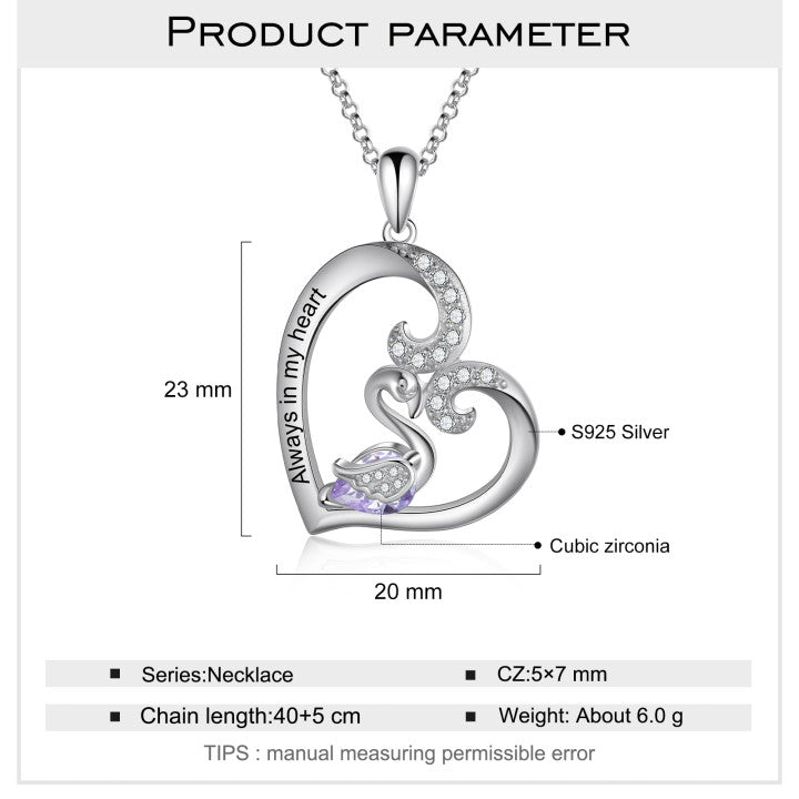 Heart Swan Necklace 925 Sterling Silver