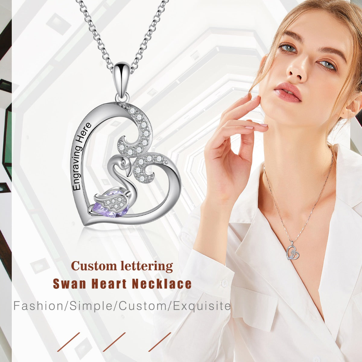 Heart Swan Necklace 925 Sterling Silver