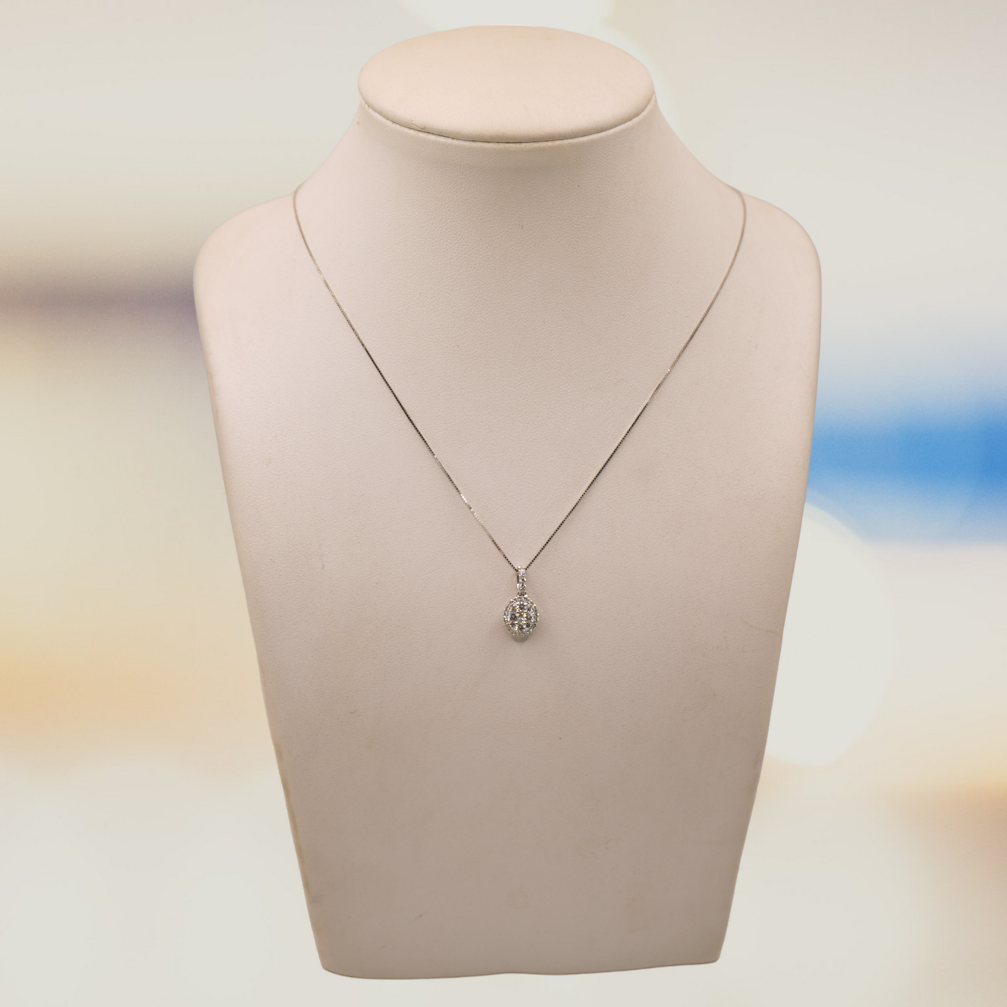 0.39 Carat Oval shaped Natural Diamond Necklace with 18K White Gold chain