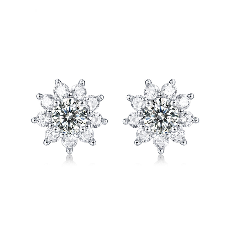 Snowflake Moissanite Stud Earrings 925 Sterling Silver