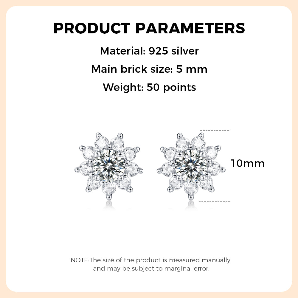 Snowflake Moissanite Stud Earrings 925 Sterling Silver