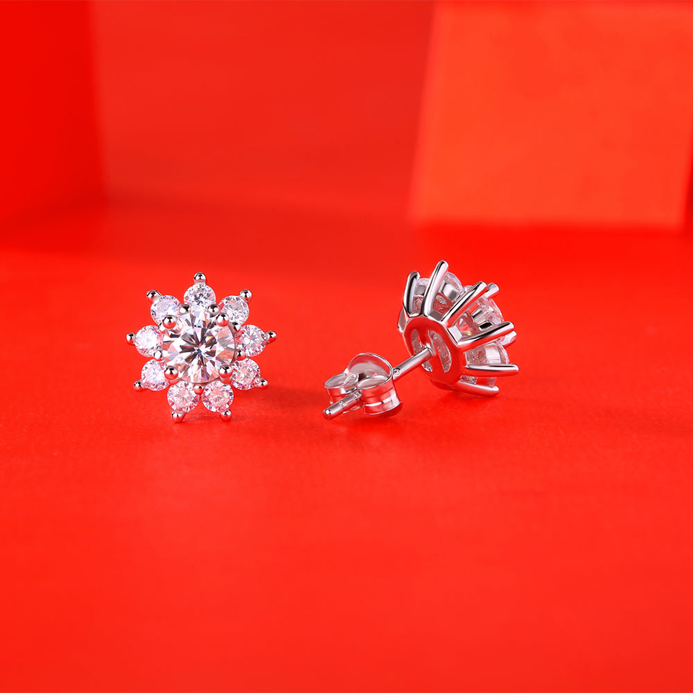 Snowflake Moissanite Stud Earrings 925 Sterling Silver