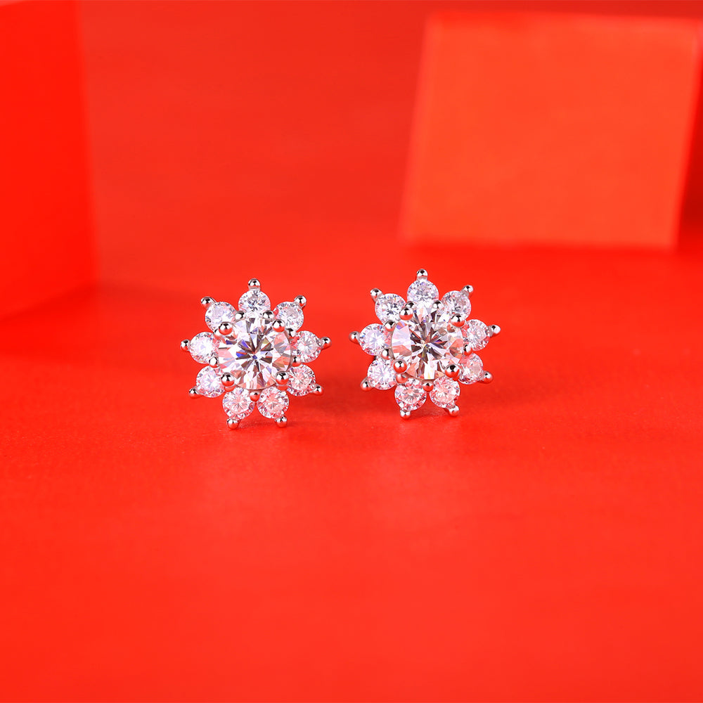 Snowflake Moissanite Stud Earrings 925 Sterling Silver