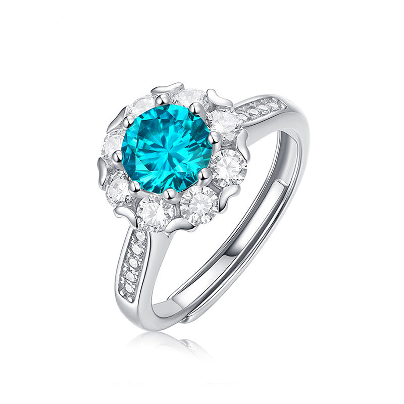 Sky Blue Moissanite Ring 925 Sterling Silver