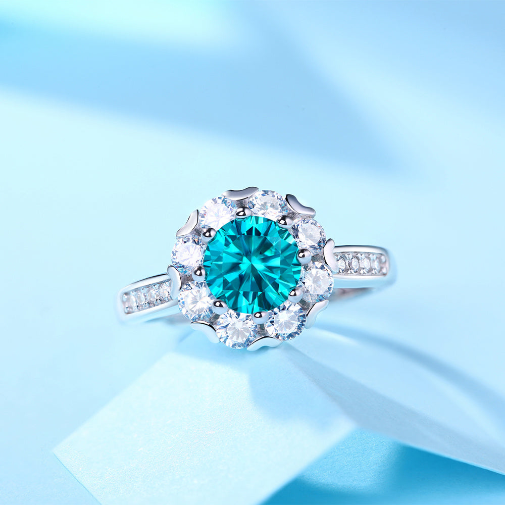 Sky Blue Moissanite Ring 925 Sterling Silver