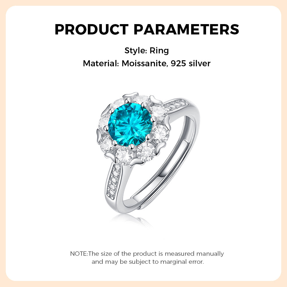 Sky Blue Moissanite Ring 925 Sterling Silver