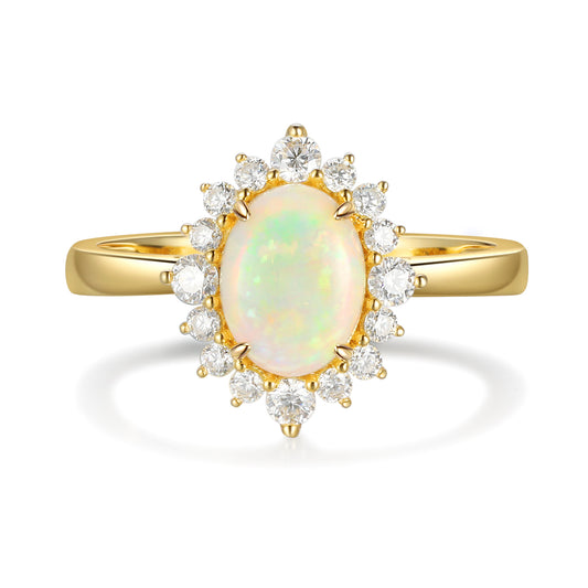 18K Gold Natural Opal With Moissanite Ring