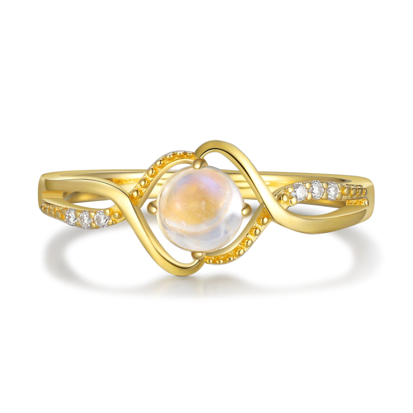 18K Gold Natural Moonstone With Moissanite Ring