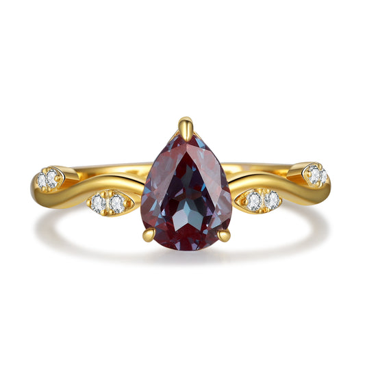 18K Gold Alexandrite With Moissanite Ring (14K Available)