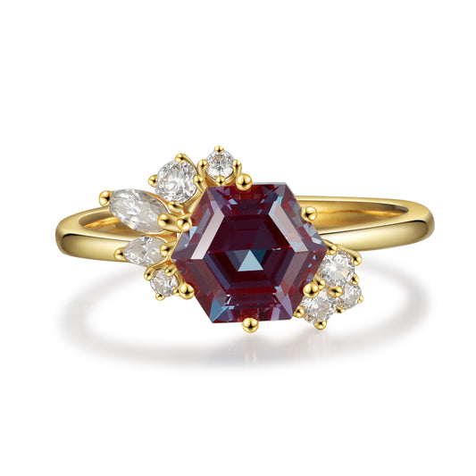 18K Gold Alexandrite With Moissanite Ring (14K Available)