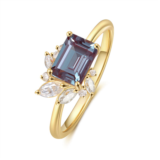 18K Gold Alexandrite With Moissanite Ring (14K Available)