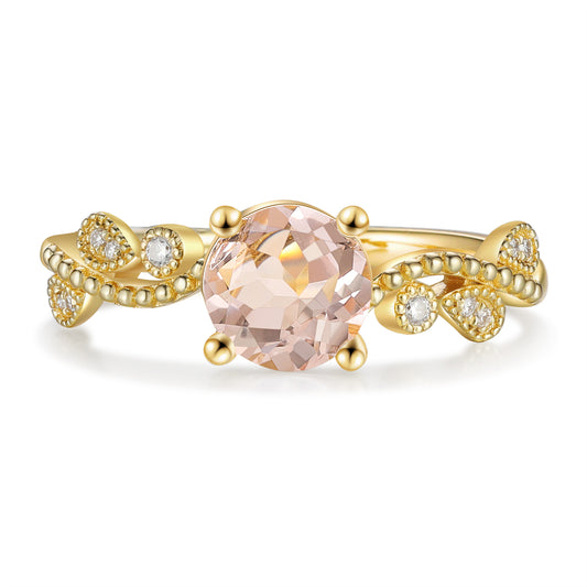 18K Gold Natural Morganite With Moissanite Ring