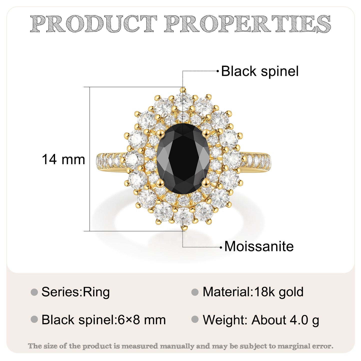 18K Gold Natural Onyx With Moissanite Ring