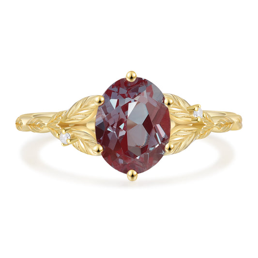 18K Gold Alexandrite With Moissanite Ring