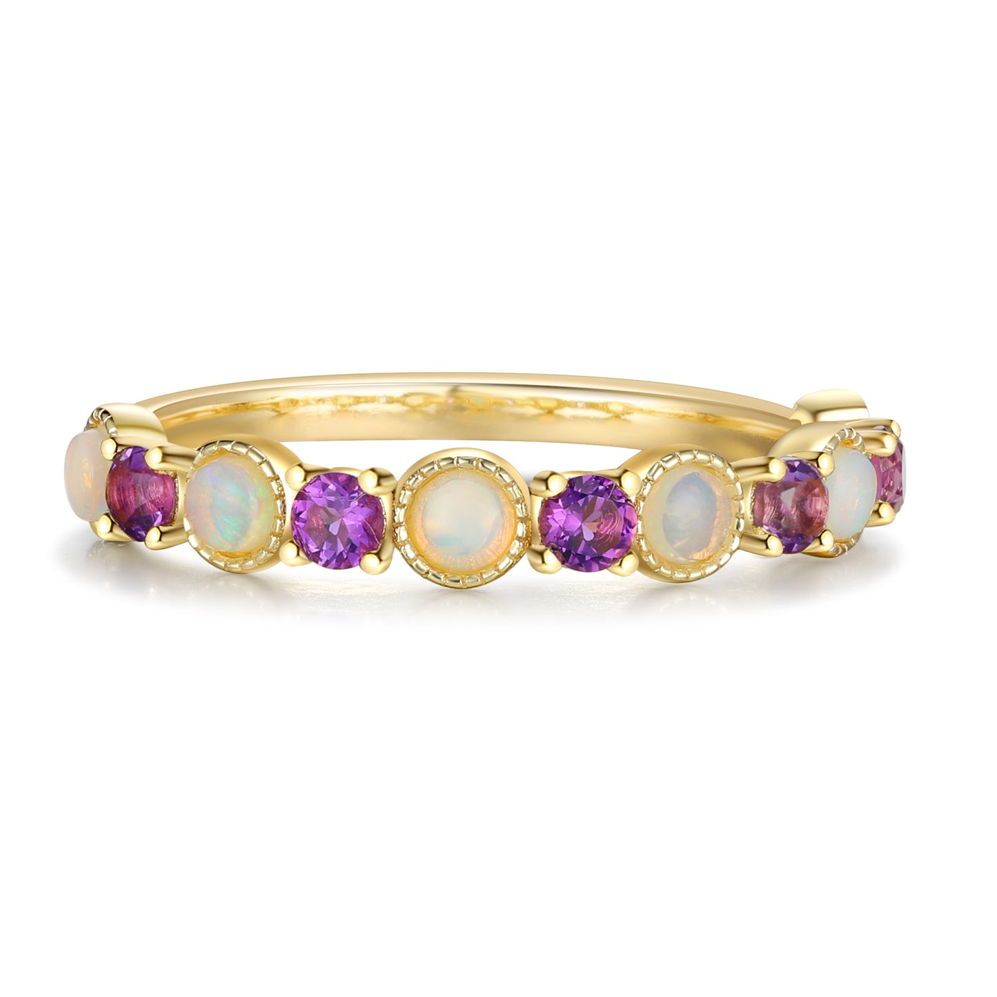 18K Gold Natural Opal and Amethyst Ring