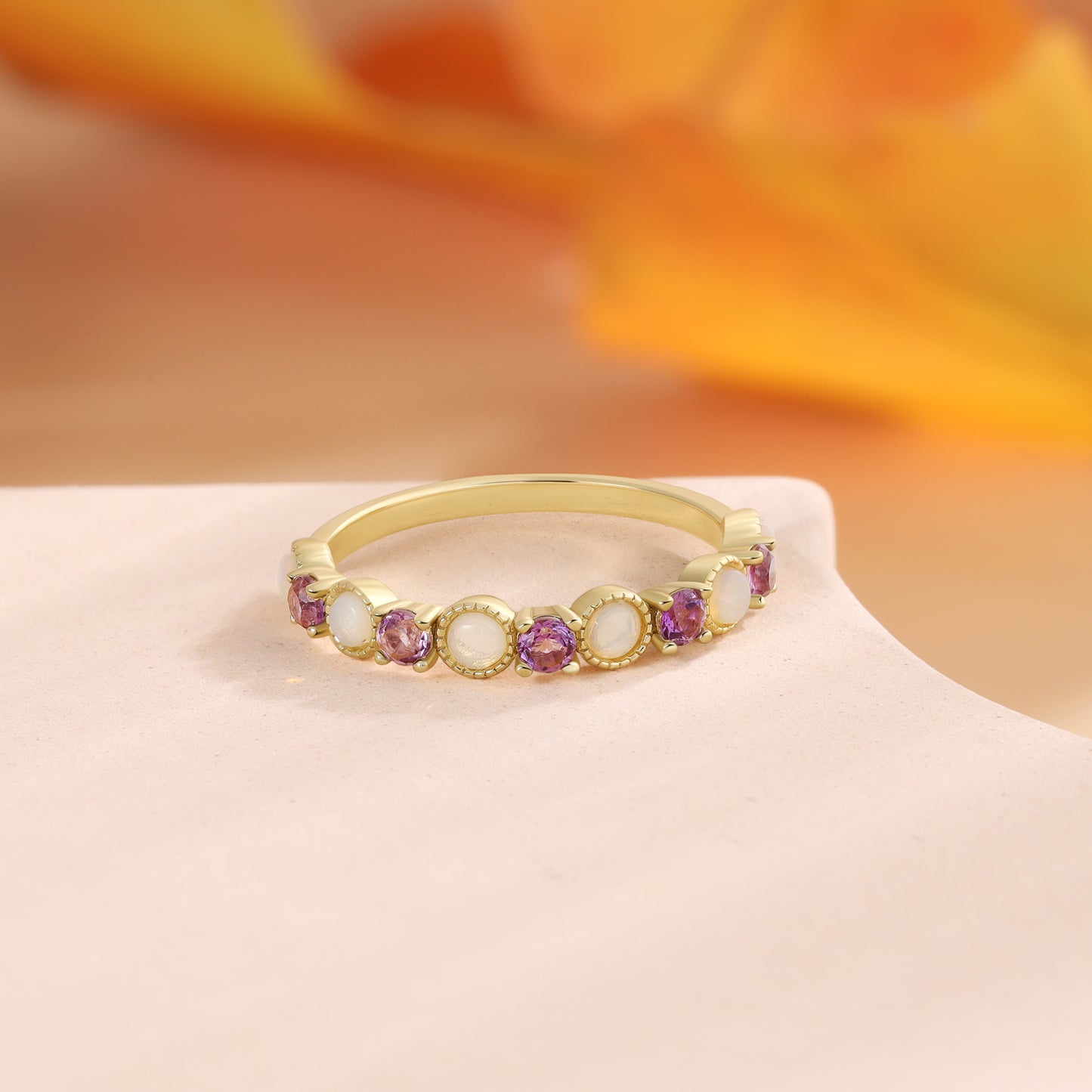 18K Gold Natural Opal and Amethyst Ring