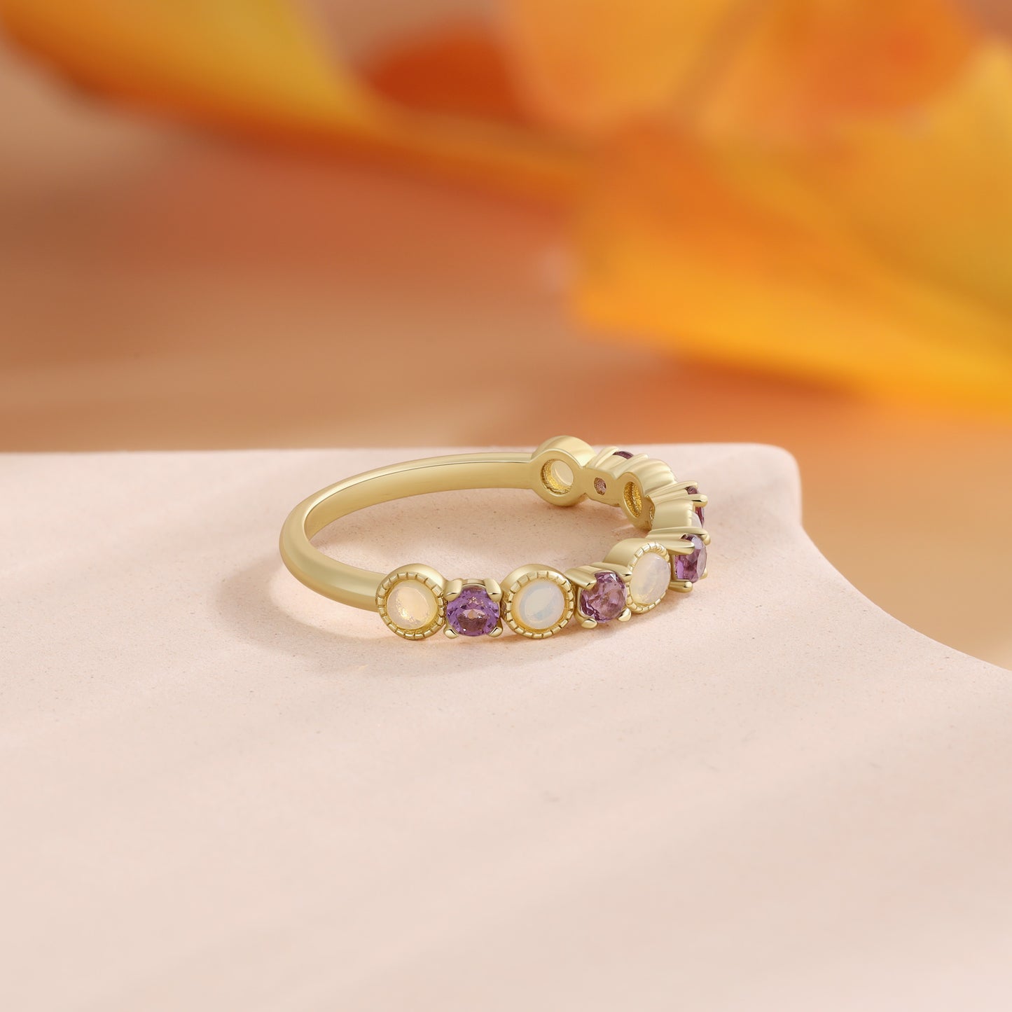 18K Gold Natural Opal and Amethyst Ring