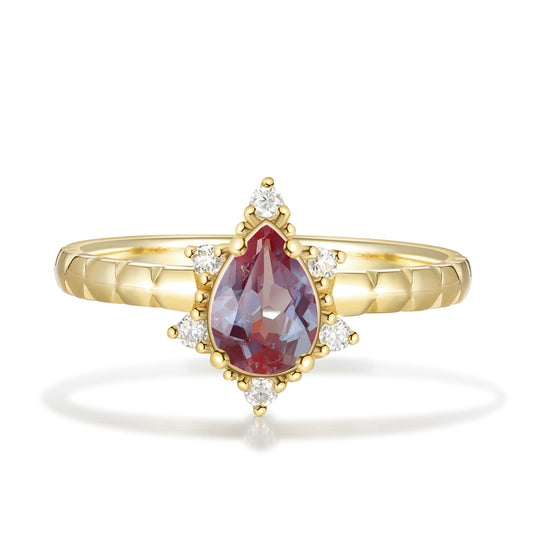 18K Gold Alexandrite With Moissanite Ring