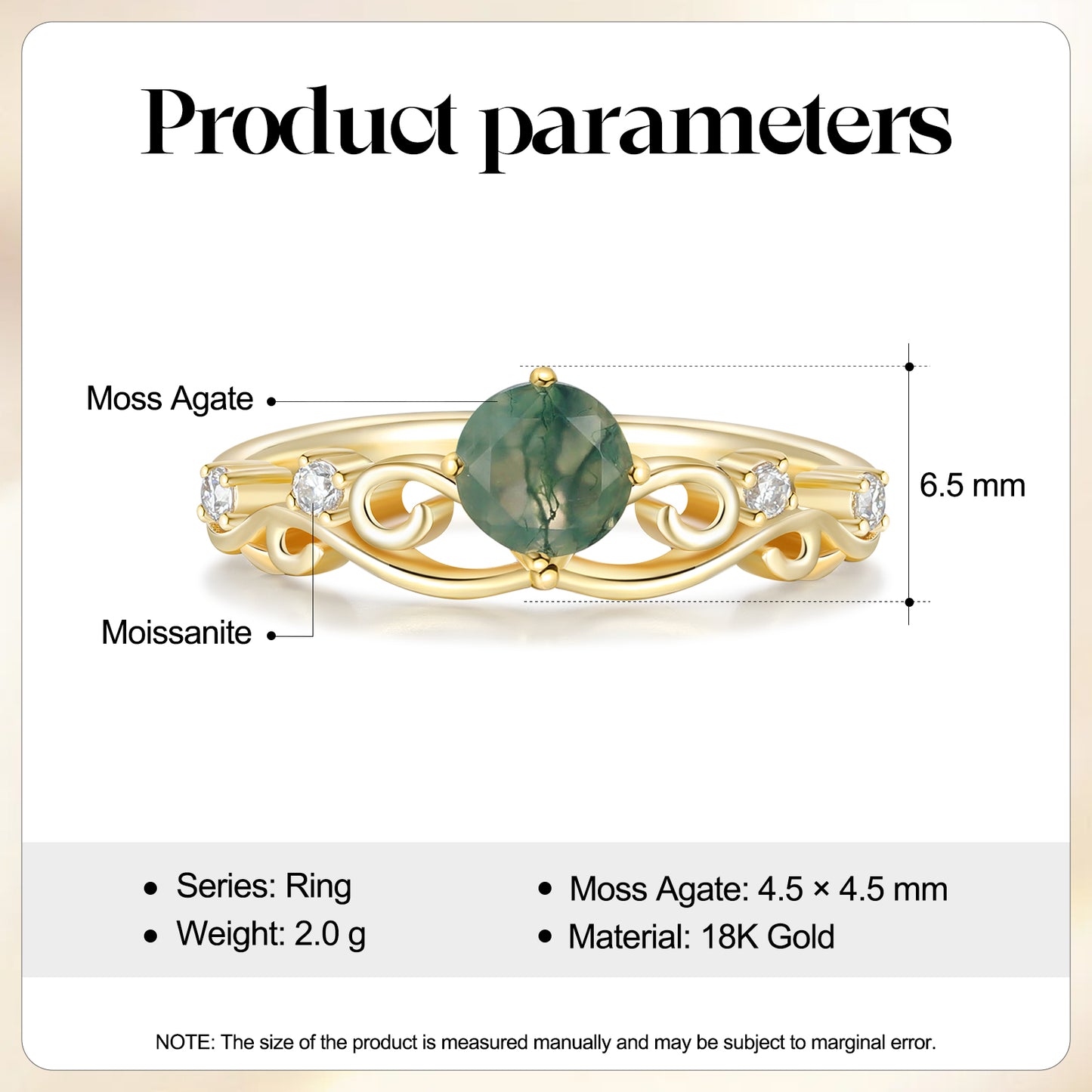 18K Gold Natural Moss Agate With Moissanite Ring