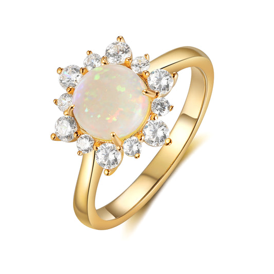 Natural Opal Flower With Moissanite 925 Sterling Silver Ring