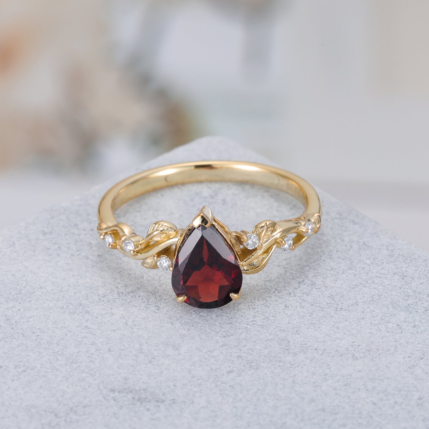 Natural Garnet Pear With Moissanite 925 Sterling Silver Ring
