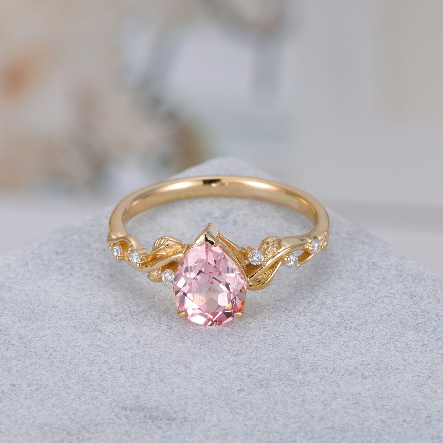 Pink Sapphire Pear With Moissanite 925 Sterling Silver Ring