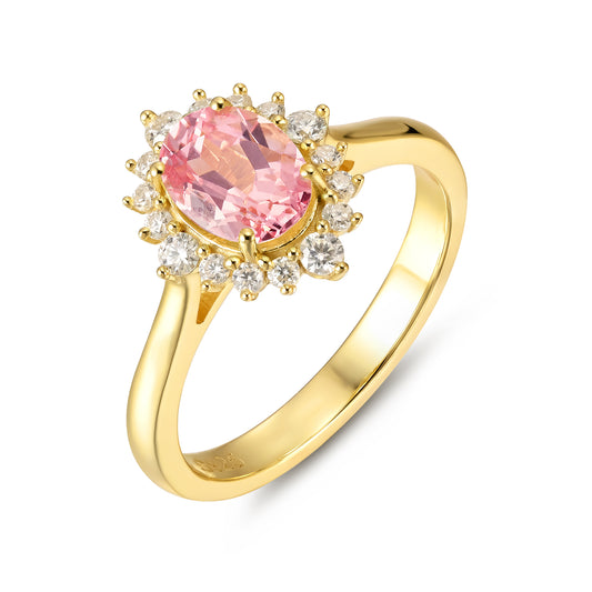 Pink Sapphire Flower With Moissanite 925 Sterling Silver Ring