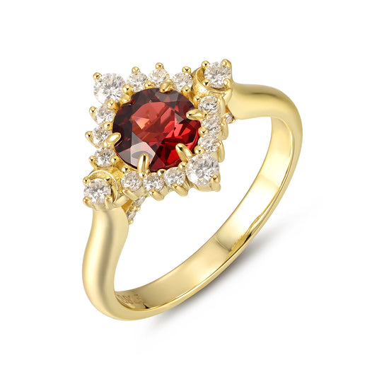 Natural Garnet Flower With Moissanite 925 Sterling Silver Ring