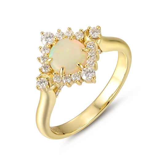 Natural Opal Flower With Moissanite 925 Sterling Silver Ring