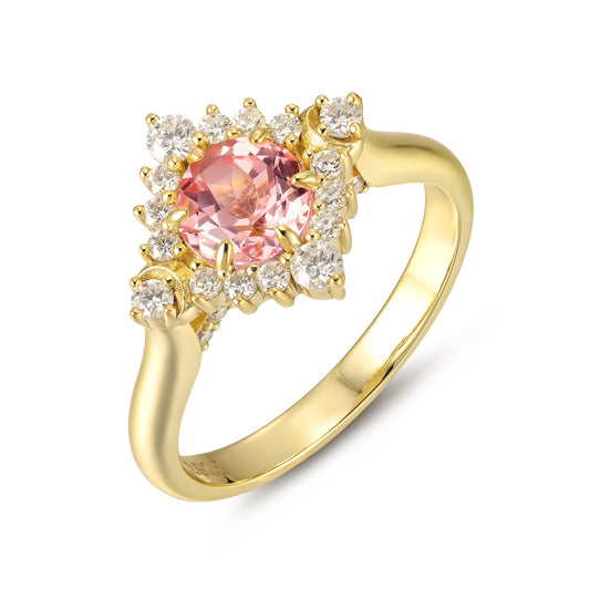 Pink Sapphire Flower With Moissanite 925 Sterling Silver Ring