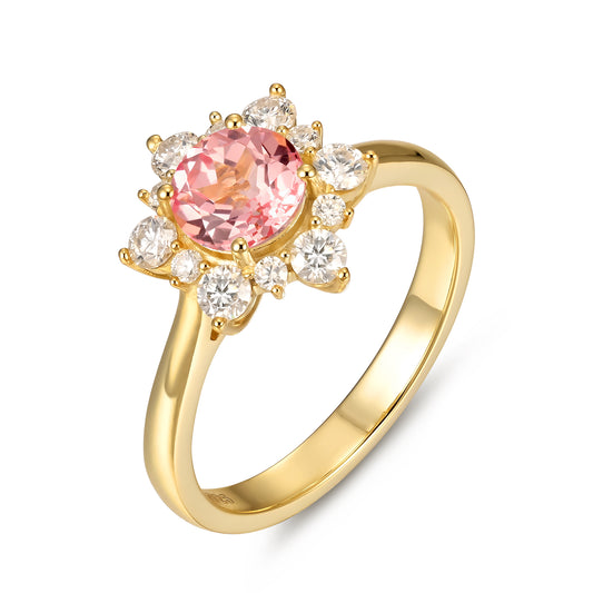 Pink Sapphire Flower With Moissanite 925 Sterling Silver Ring