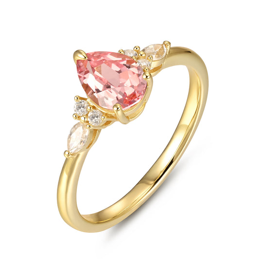 Pink Sapphire Pear With Moissanite 925 Sterling Silver Ring