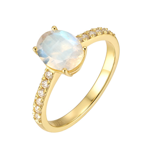 Natural Moonstone Oval With Moissanite 925 Sterling Silver Ring