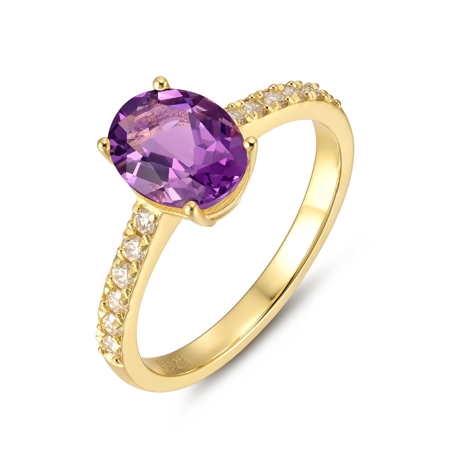 Natural Amethyst Oval With Moissanite 925 Sterling Silver Ring