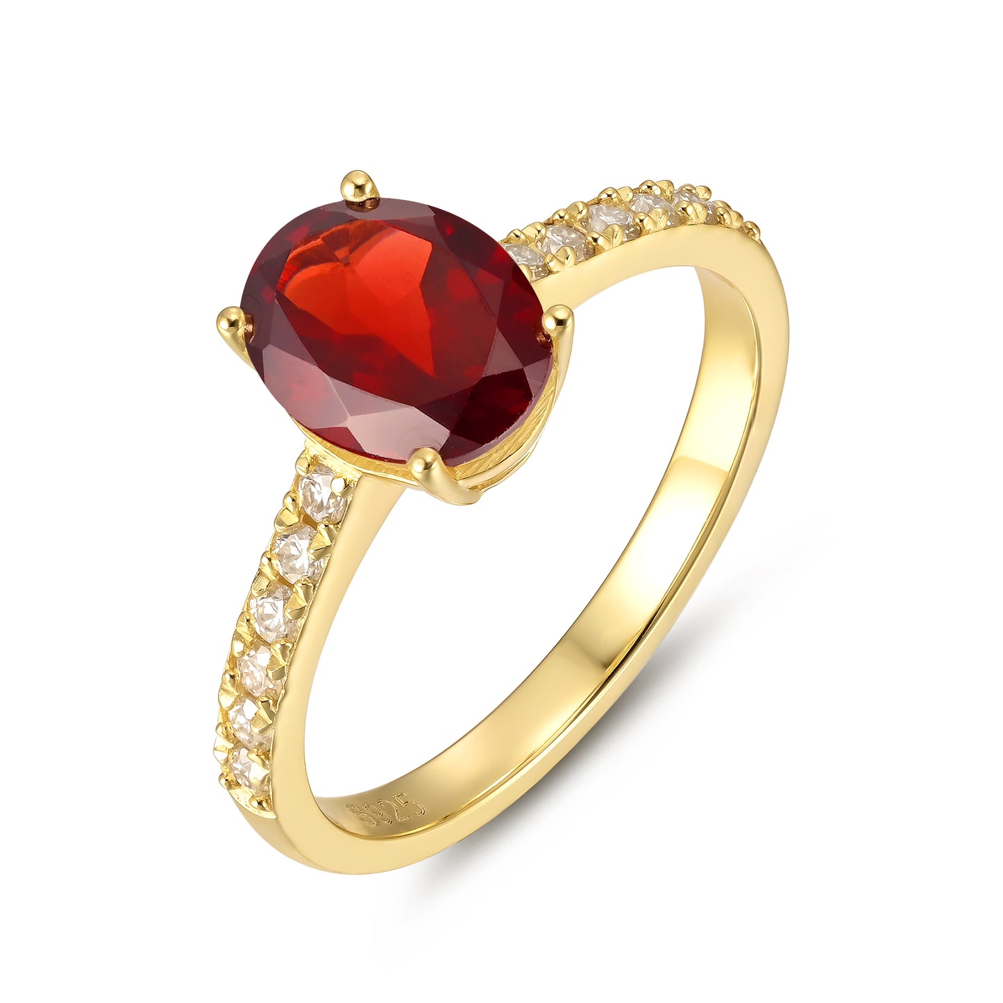 Natural Garnet Oval With Moissanite 925 Sterling Silver Ring