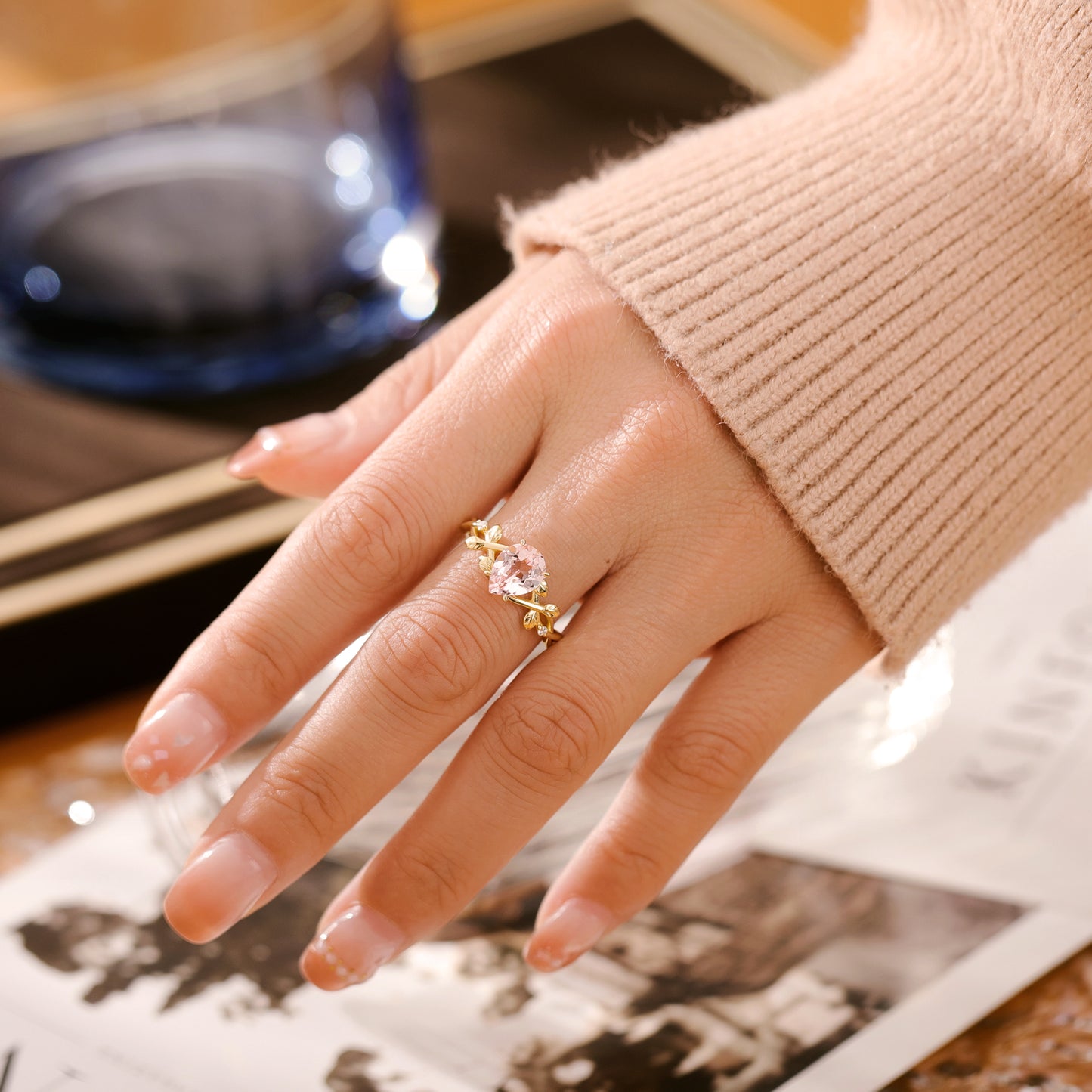 Pink Sapphire Pear Shaped With Moissanite, 925 Sterling Silver Ring