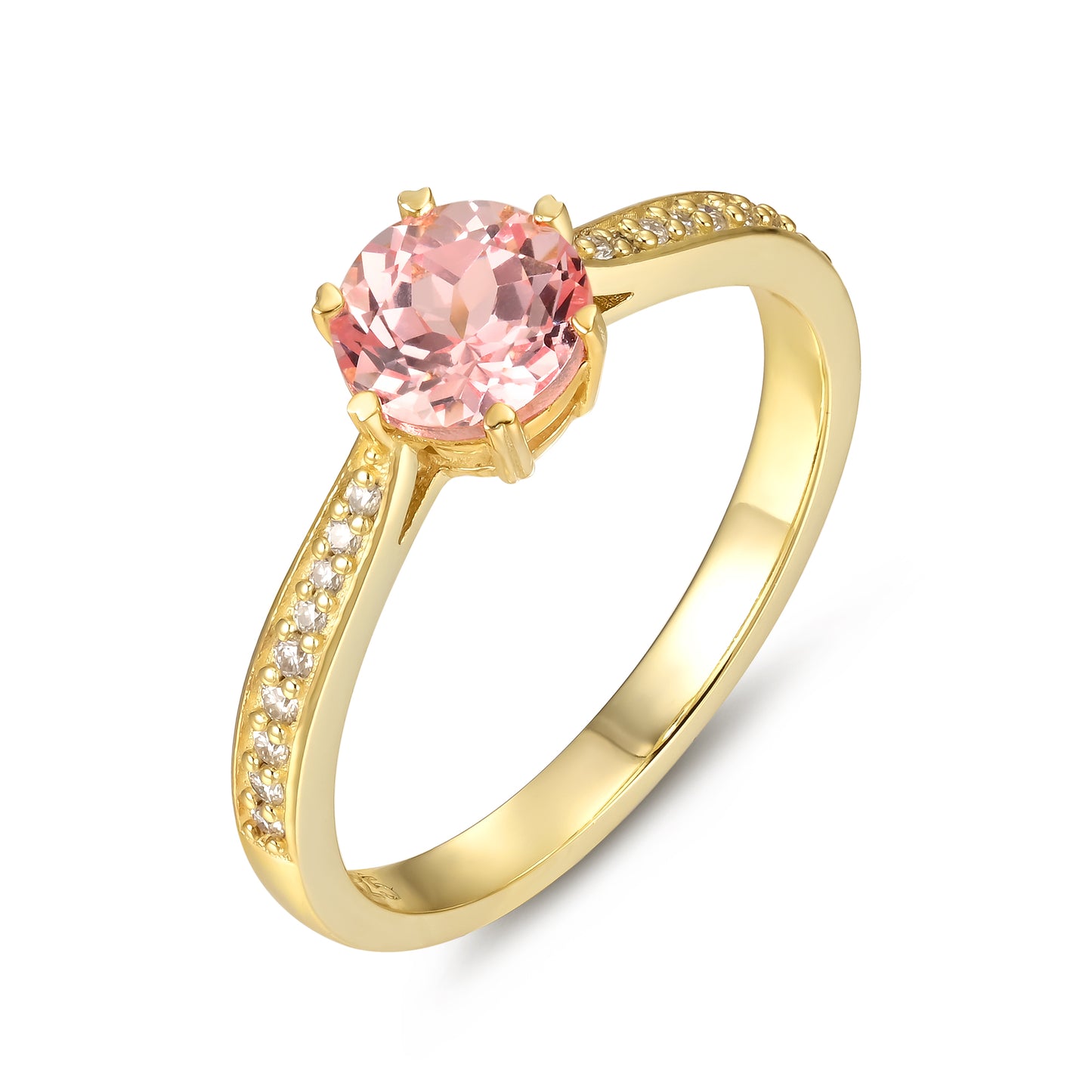 Pink Sapphire Round Shaped With Moissanite, 925 Sterling Silver Ring
