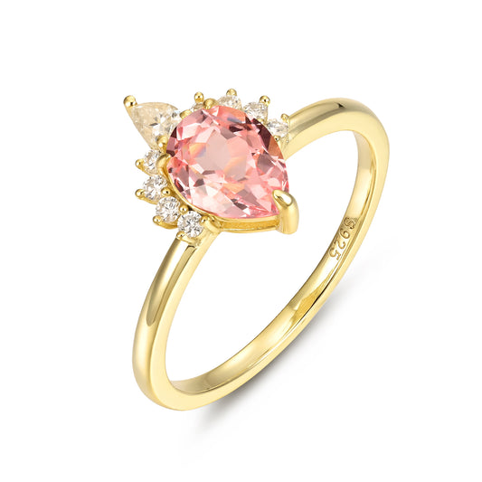 Pink Sapphire Pear Shaped With Moissanite, 925 Sterling Silver Ring