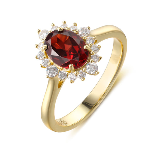 Natural Garnet Oval Shaped With Moissanite, 925 Sterling Silver Ring