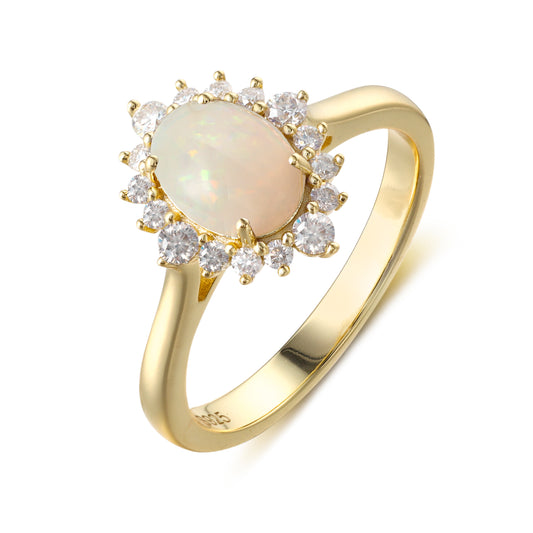 Natural Opal Flower With Moissanite 925 Sterling Silver Ring