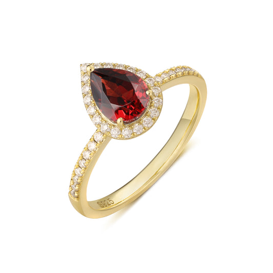 Natural Garnet Pear With Moissanite 925 Sterling Silver Ring