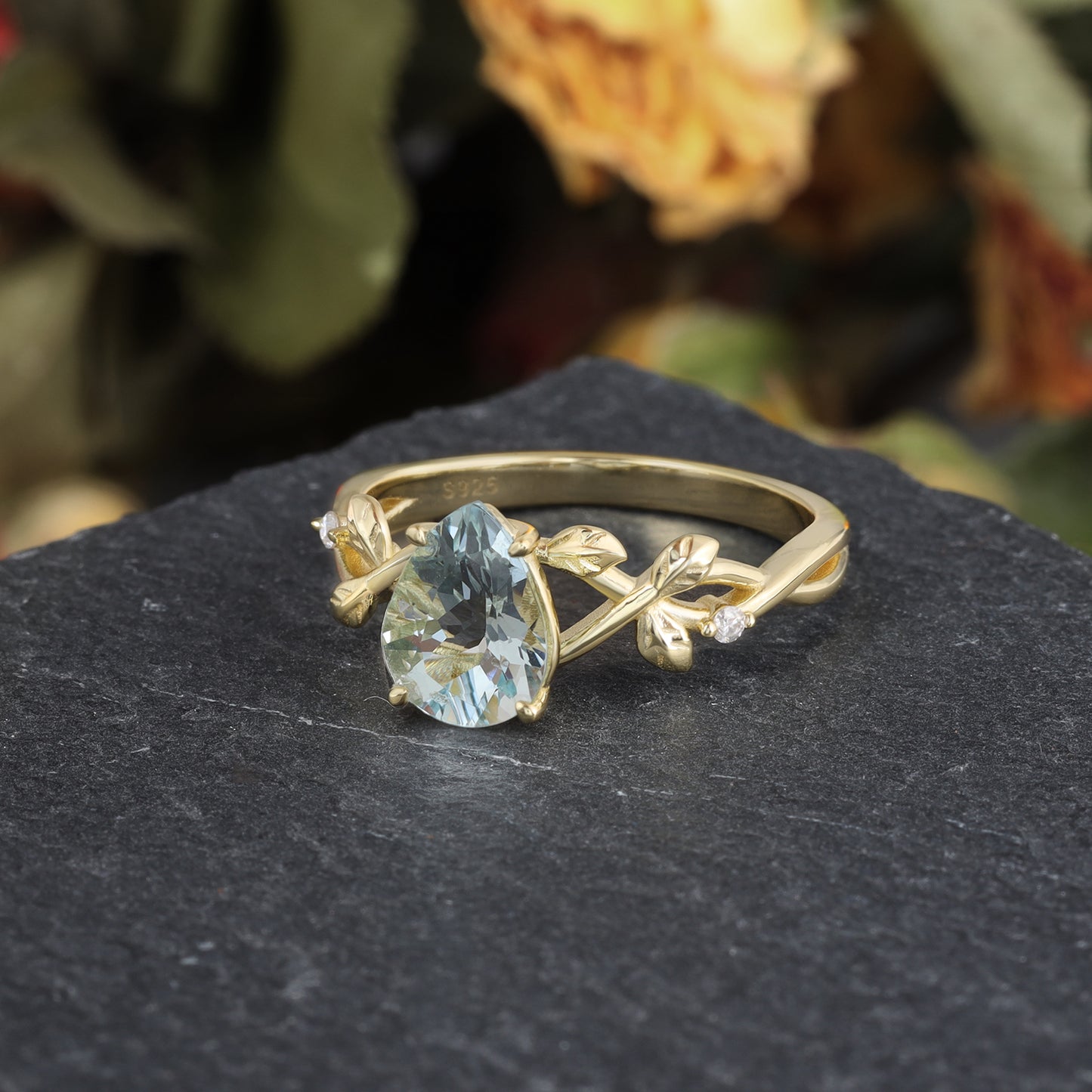 Natural Sapphire Pear Shaped With Moissanite, 925 Sterling Silver Ring