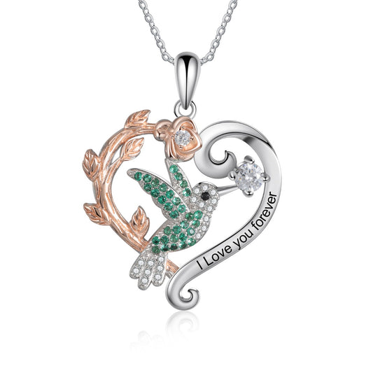 Heart, Rose and Bird Necklase 2 Tone 925 Sterling Silver